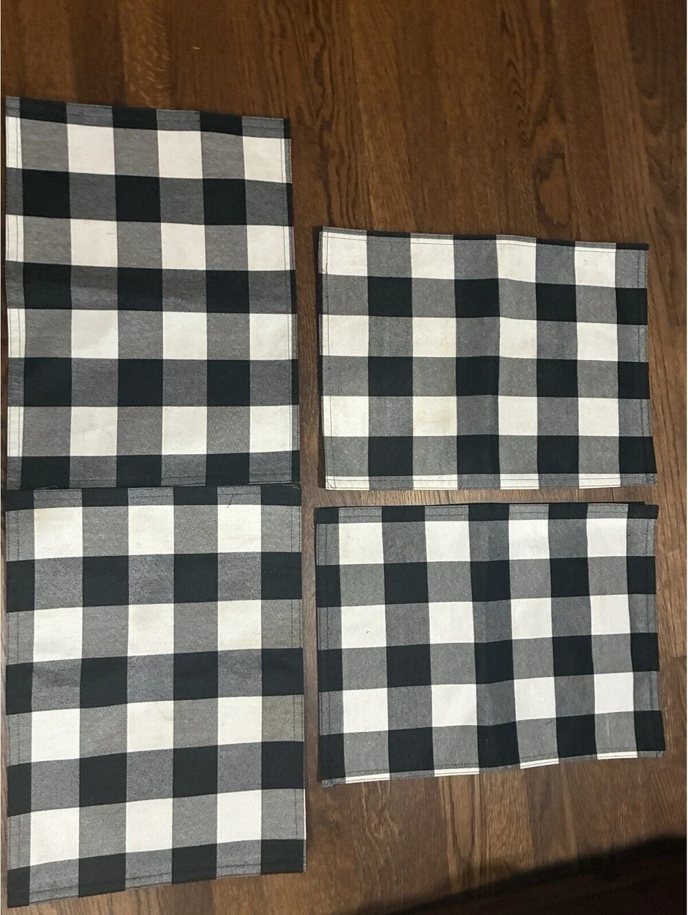 Set of 4 Black & White Check Reversible Cloth Rectangular Farmhouse Placemats